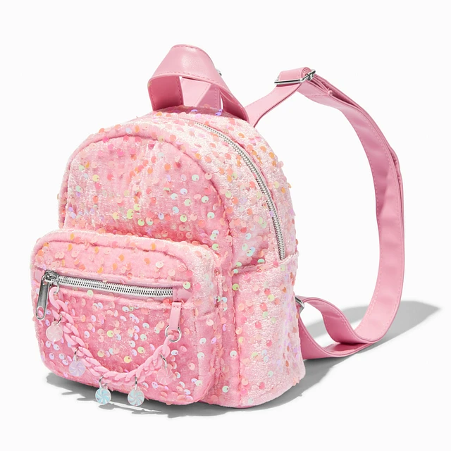 baby pink mini backpack from claires Claire's Pink Sequin Mini Backpack