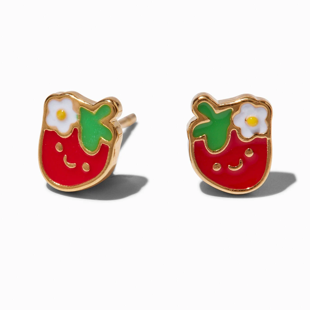 18kt Gold Plated Enamel Strawberry Stud Earrings