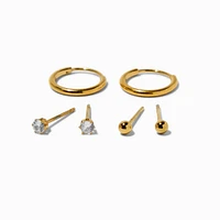 Gold-tone Stainless Steel Cubic Zirconia Earrings Set - 3 Pack