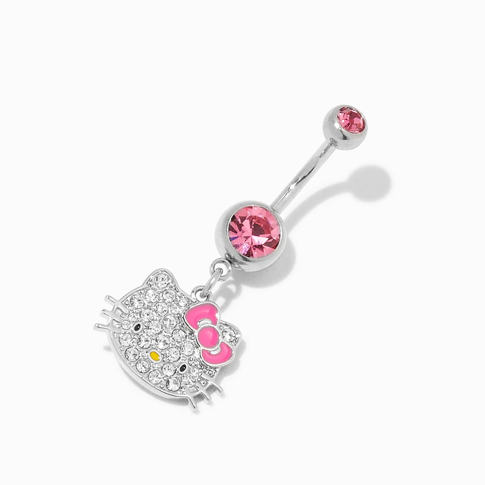 Hello Kitty® Stainless Steel Pink Crystal Charm 14G Belly Bar