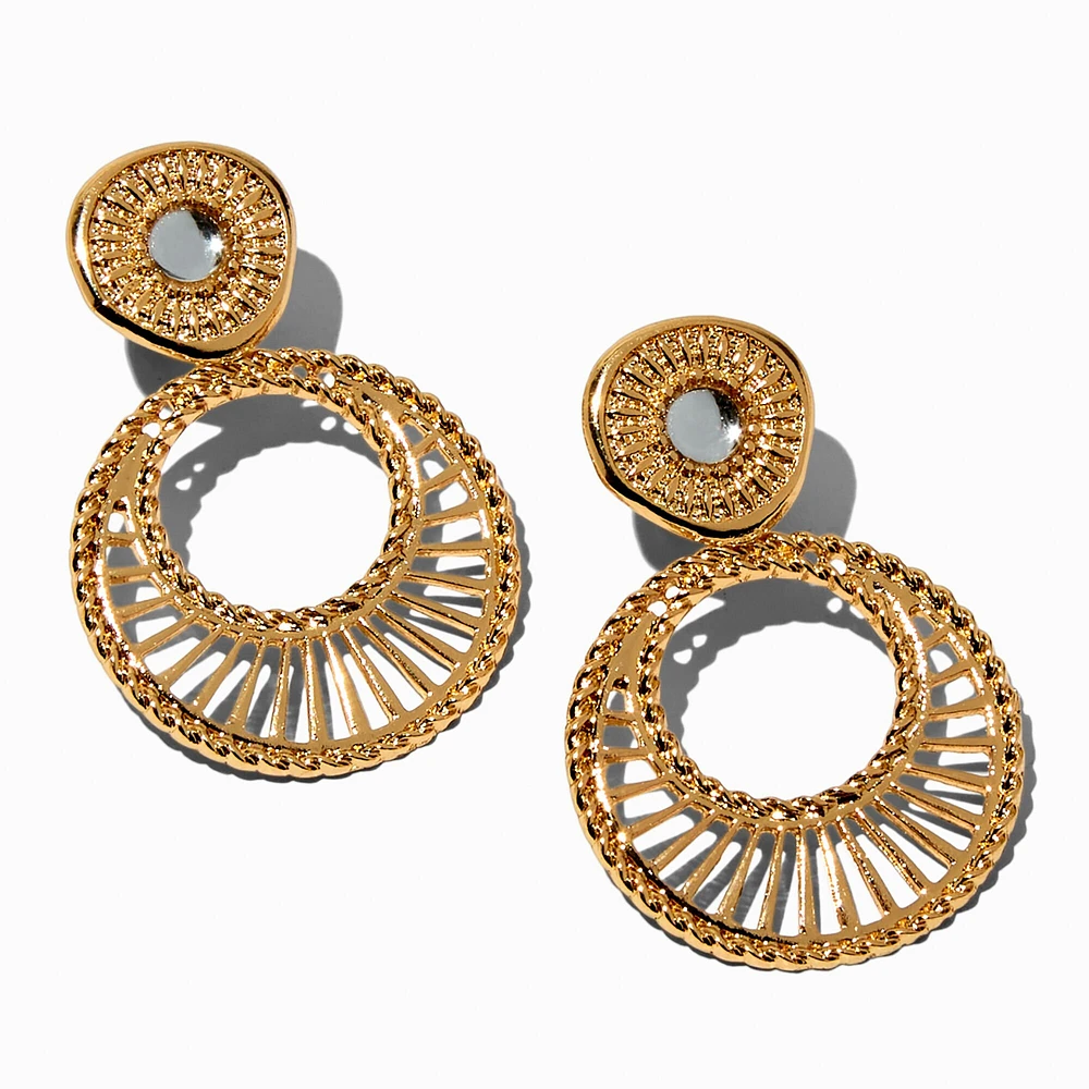 Gold-tone Double Circle 2" Clip-On Drop Earrings