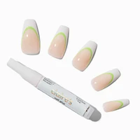 White & Green French Tip Squareletto Vegan Faux Nail Set - 24 Pack