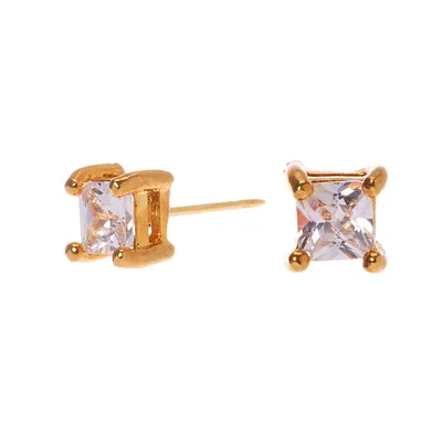 18kt Gold Plated Cubic Zirconia 3MM Square Stud Earrings