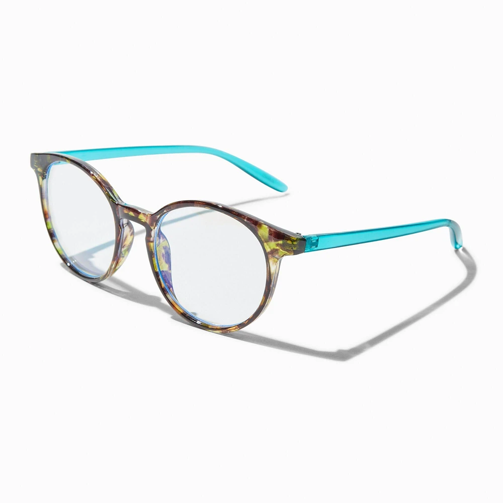 Solar Blue Light Reducing Tortoiseshell Teal Oval Clear Lens Frames
