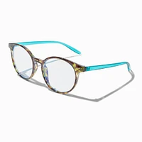 Solar Blue Light Reducing Tortoiseshell Teal Oval Clear Lens Frames