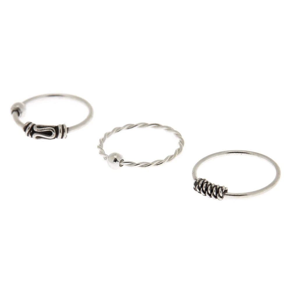 Sterling Silver 22G Bali Twist Cartilage Hoop Earrings - 3 Pack