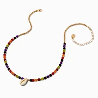 Cowrie Shell Rainbow Beads Pendant Necklace