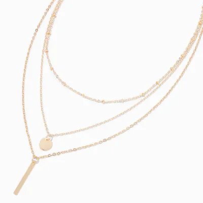Gold Stick Multi-Strand Chain Necklace