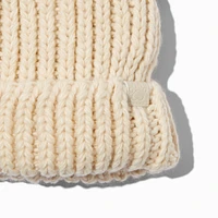 Ivory Bear Knit Beanie Hat