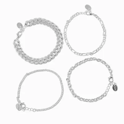 Silver-tone Mixed Chain Bracelet Set - 4 Pack