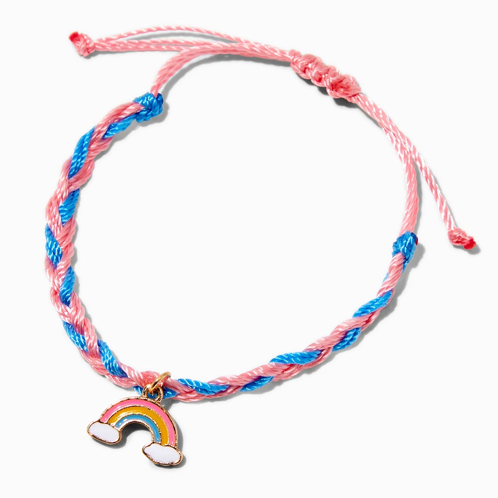 Pink & Blue Rainbow Braided Adjustable Bracelet