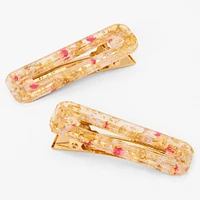 Pink Foil Floral Hair Barrette - 2 Pack