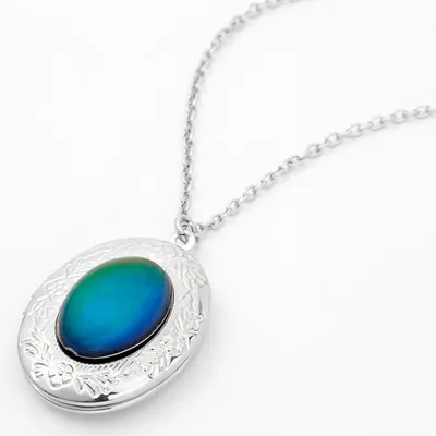 Silver Mood Oval Locket Pendant Necklace