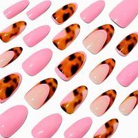 Tortoiseshell Pink French Stiletto Vegan Faux Nail Set - 24 Pack