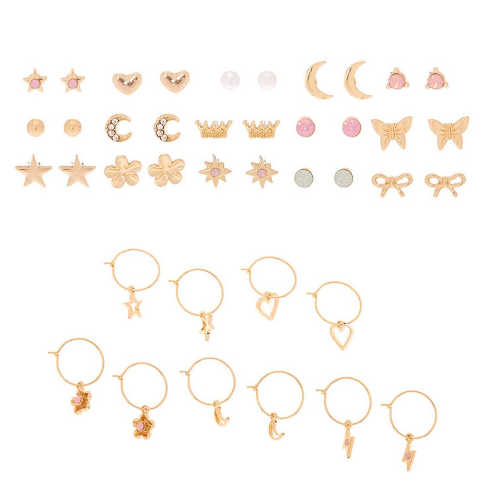 Gold & Charm Earrings Set - 20 Pack