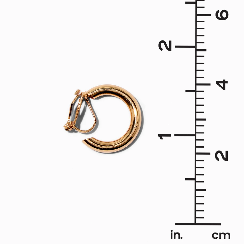 Gold-tone Tube 20mm Clip-On Hoop Earrings