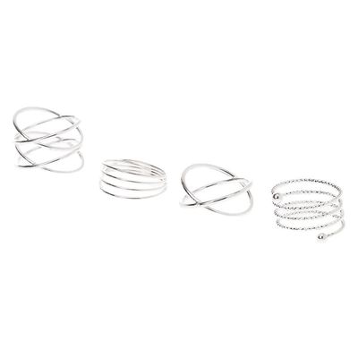 Silver Spiral Rings - 4 Pack