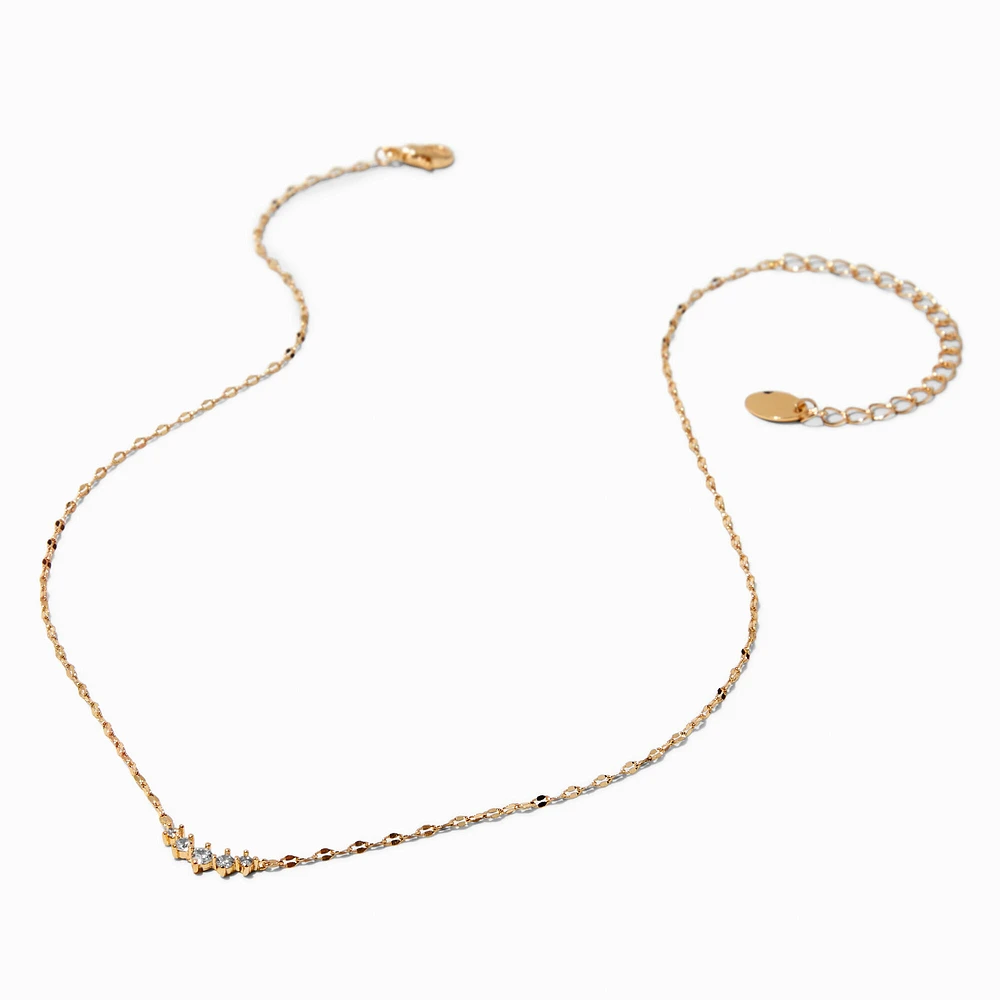 Gold-tone Cubic Zirconia Inline Crescent Pendant Necklace