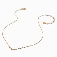 Gold-tone Cubic Zirconia Inline Crescent Pendant Necklace