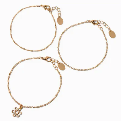 Claire's Recycled Jewelry Gold-tone Daisy Chain Bracelets - 3 Pack