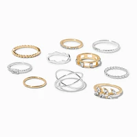 Mixed Metal Geometric Leaf Rings - 10 Pack