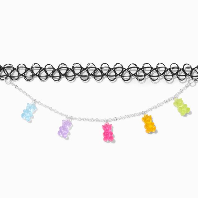 Claire's Glow In The Dark Gummy Bear Charms Black Tattoo Choker Necklace