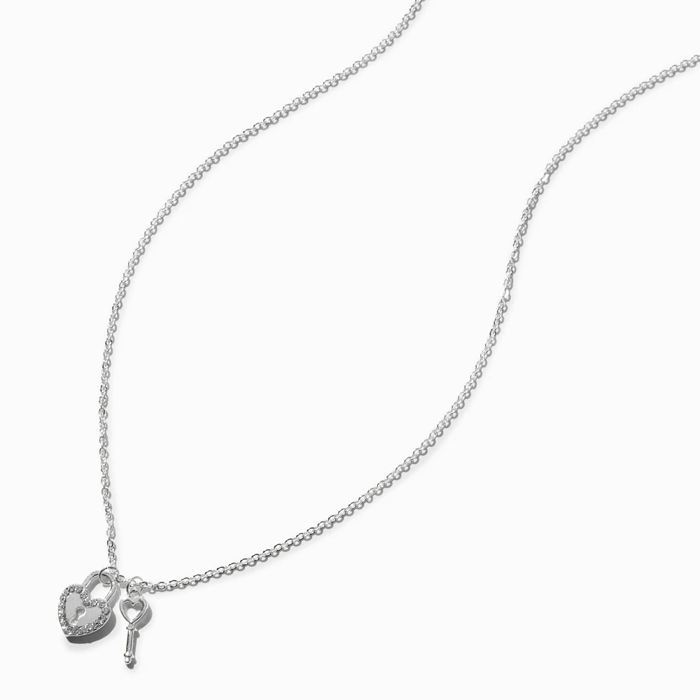 Silver-tone Crystal Lock & Key Pendant Necklace