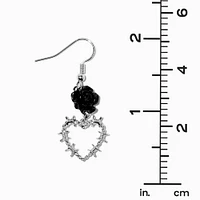 Black Rose Barbed Wire Heart 1" Drop Earrings