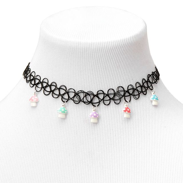 Claire's Mushroom Charm Tattoo Choker Necklace - Black