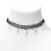 Mushroom Charm Tattoo Choker Necklace - Black