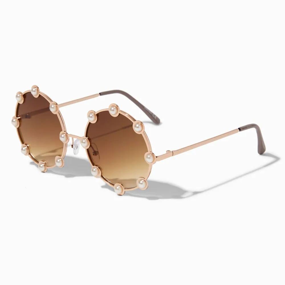 Gold Round Pearl Frame Sunglasses