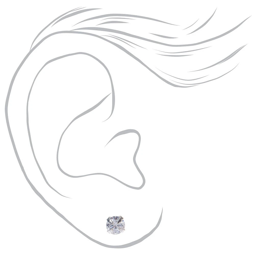 Silver-tone Cubic Zirconia 3mm, 4mm, & 5mm Round Stud Earrings - 3 Pack