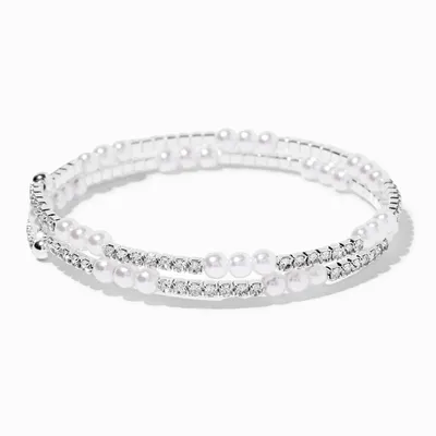 Silver Crystal & Pearl Wrap Bracelet