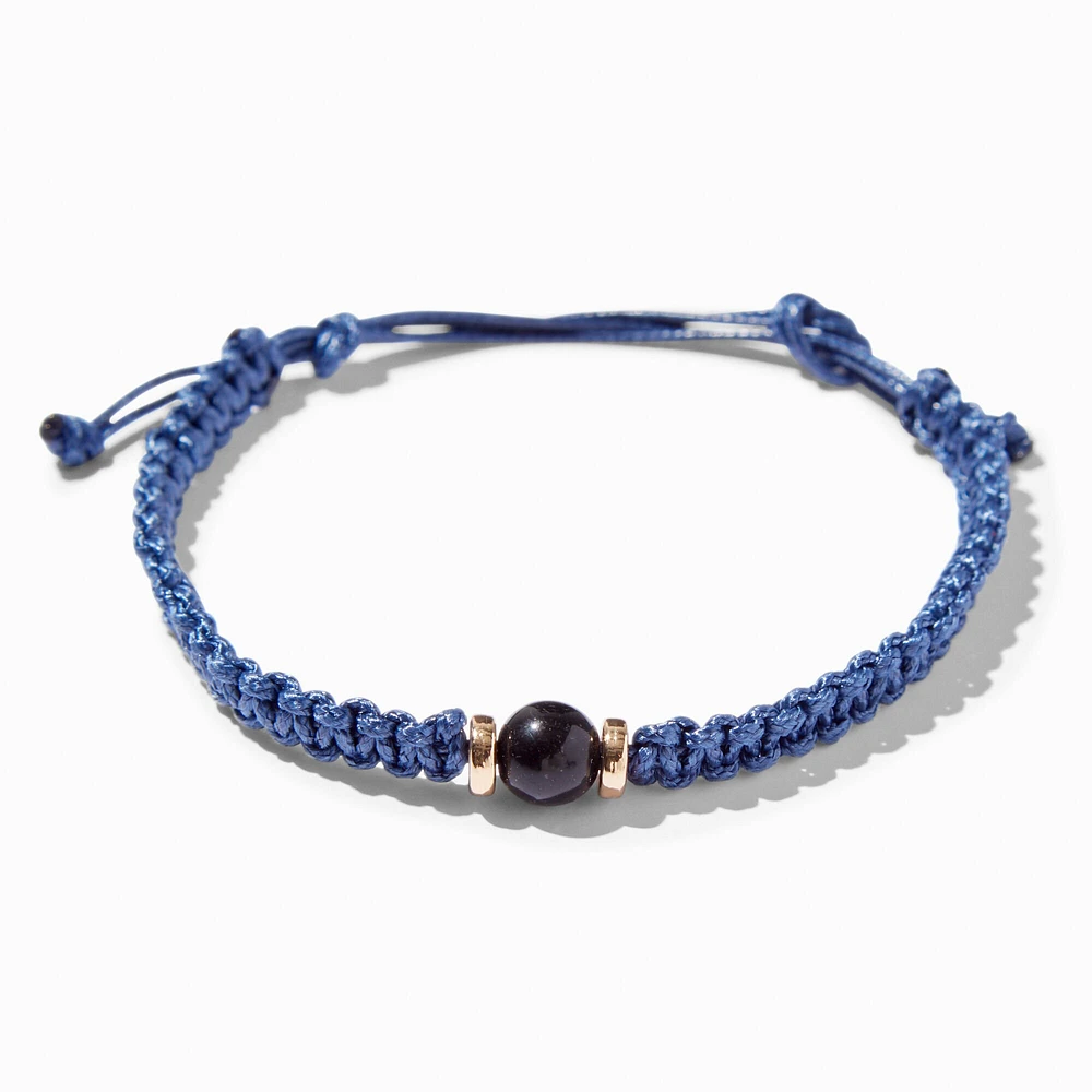 Black Pearl Woven Adjustable Cord Bracelet - Navy Blue