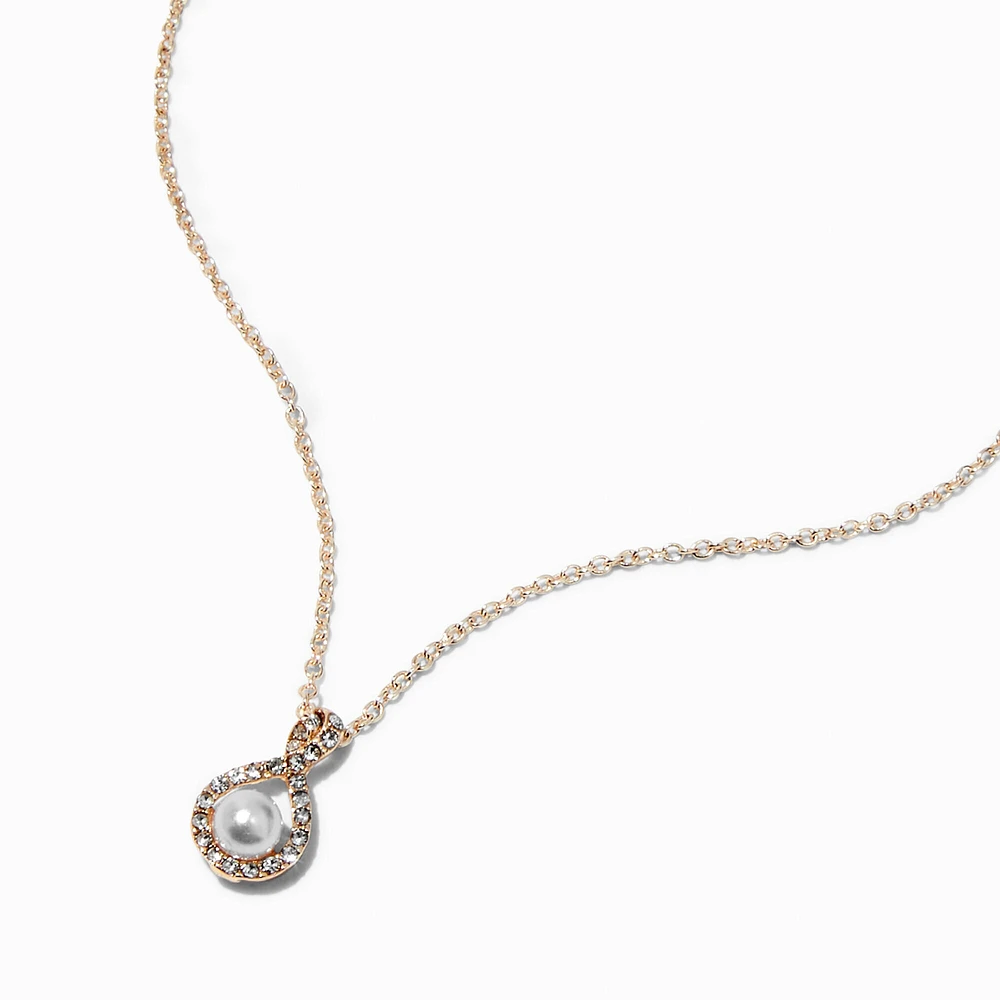 Rose Gold-tone Pearl Crystal Pendant Necklace