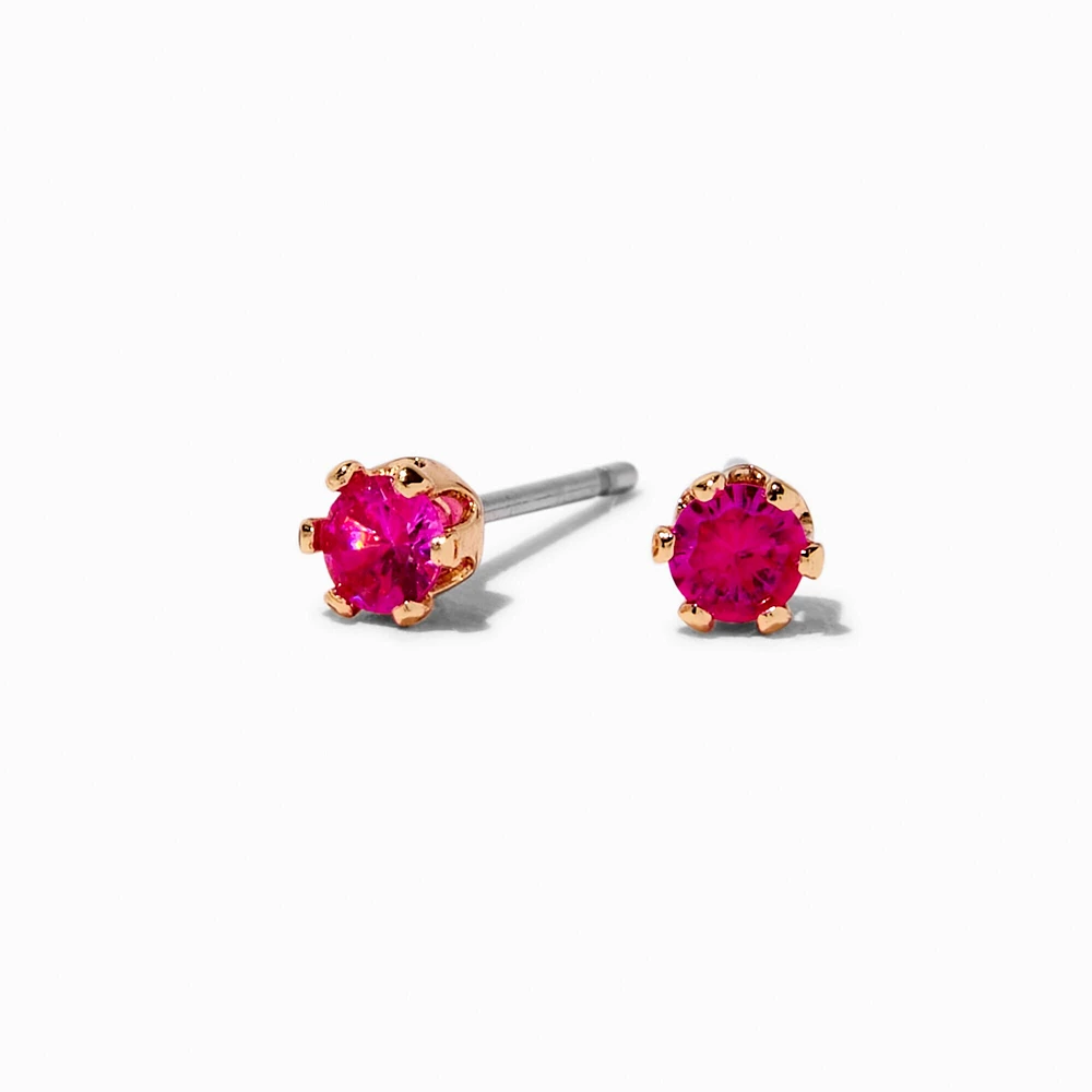 Fuchsia Cubic Zirconia 4MM Round Stud Earrings