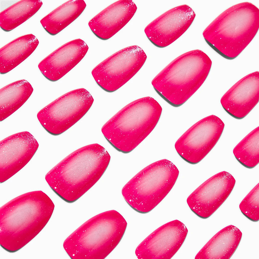 Pink Cat Eye Coffin Vegan Faux Nail Set - 24 Pack