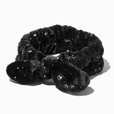 Silver Star Black Furry Makeup Bow Headwrap