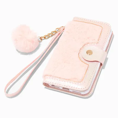 Pink Furry Booklet Phone Case - Fits iPhone® 6/7/8/SE