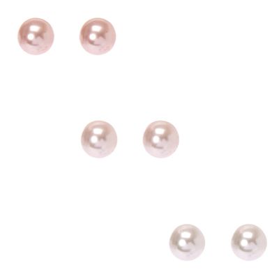 Silver 10MM Ombre Pearl Stud Earrings - Pink, 3 Pack