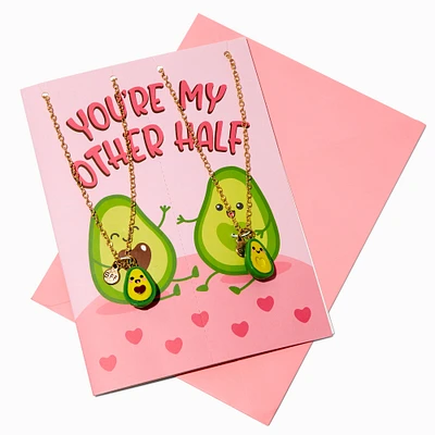 Birthday Card & Best Friends ''You're My Other Half'' Avocado Pendant Necklace Set - 3 Pack