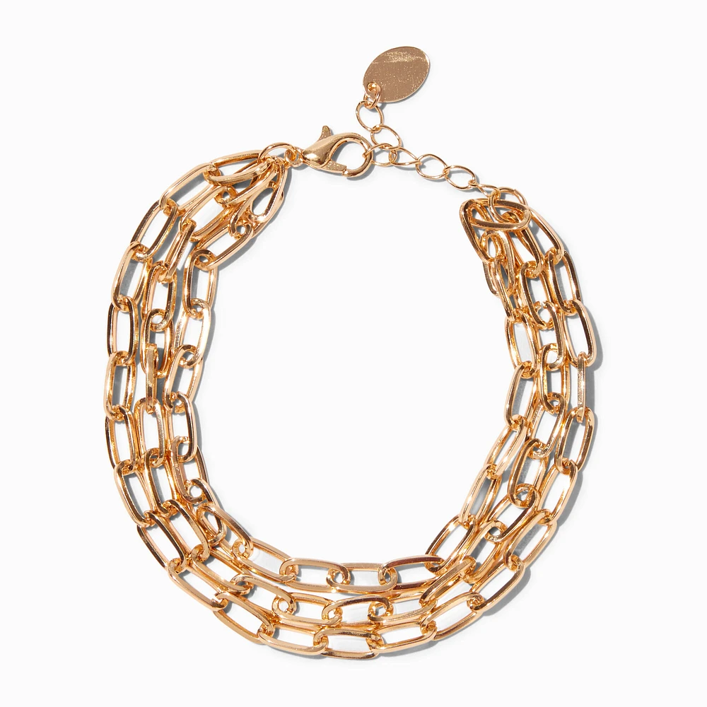 Gold-tone Paperclip Chain Multi-Strand Bracelet