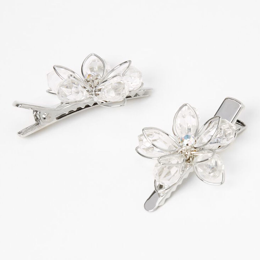 Claire's Club Silver Rhinestone Flower Hair Clips - 2 Pack