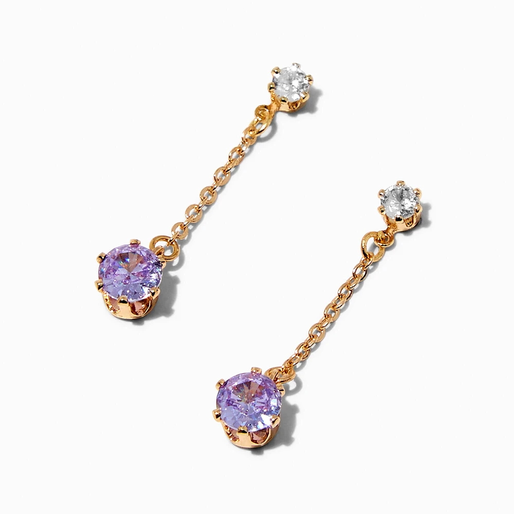 Purple Cubic Zirconia Two-Stone Linear Drop Earrings