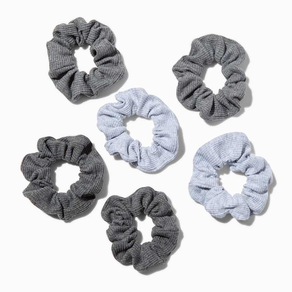 Gray Tonal Heathered Ribbed Hair Scrunchies - 6 Pack