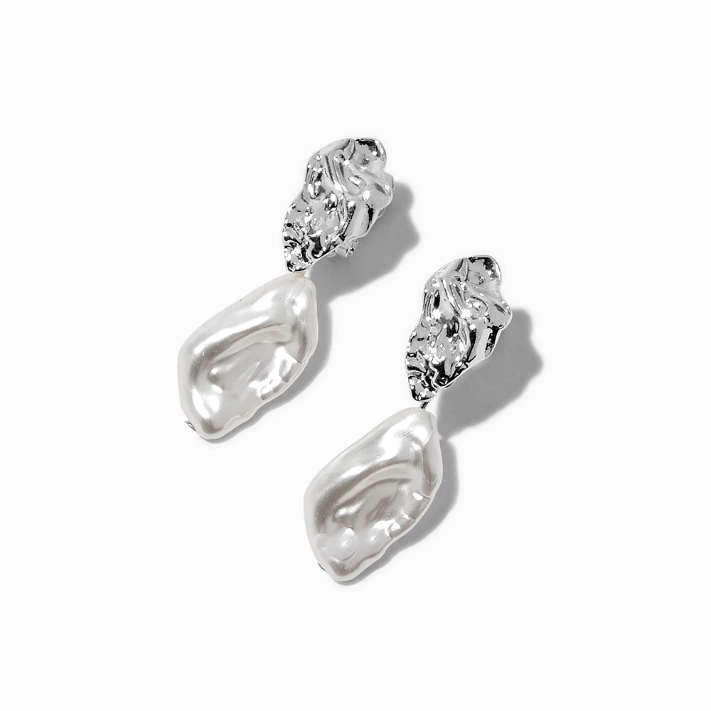 Silver-tone Pearl Smash Clip-On Drop Earrings