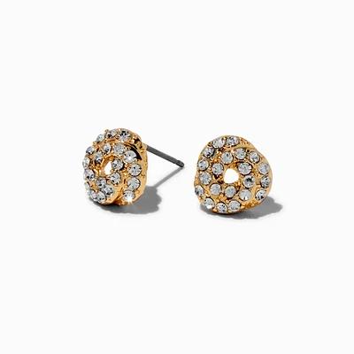 Crystal-Studded Gold-tone Love Knot Stud Earrings