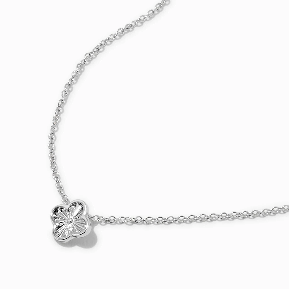 Silver-tone Textured Clover Pendant Necklace