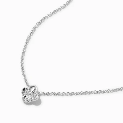 Silver-tone Textured Clover Pendant Necklace
