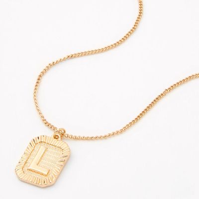 Gold Initial Rectangle Medallion Pendant Necklace